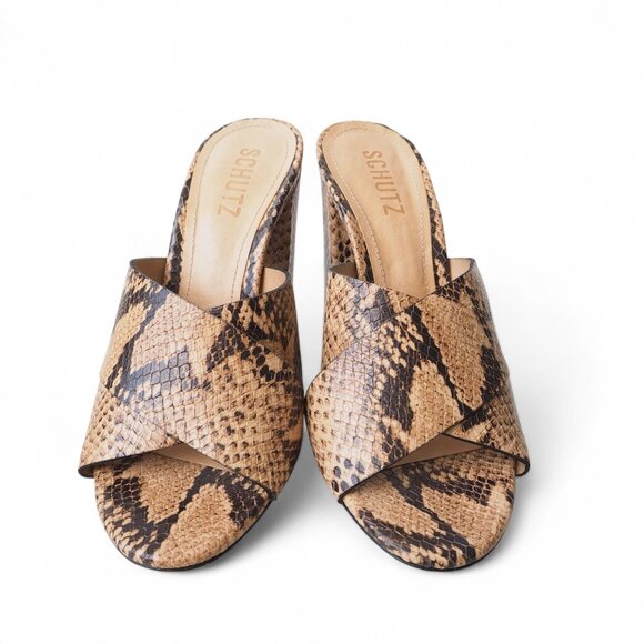 SCHUTZ Tan Snake Print Heels - Picture 3 of 11
